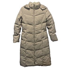 Seven Jeans Women’s Beige Puffer Down Coat Jacket Hooded Long Parka 70/30 Down S
